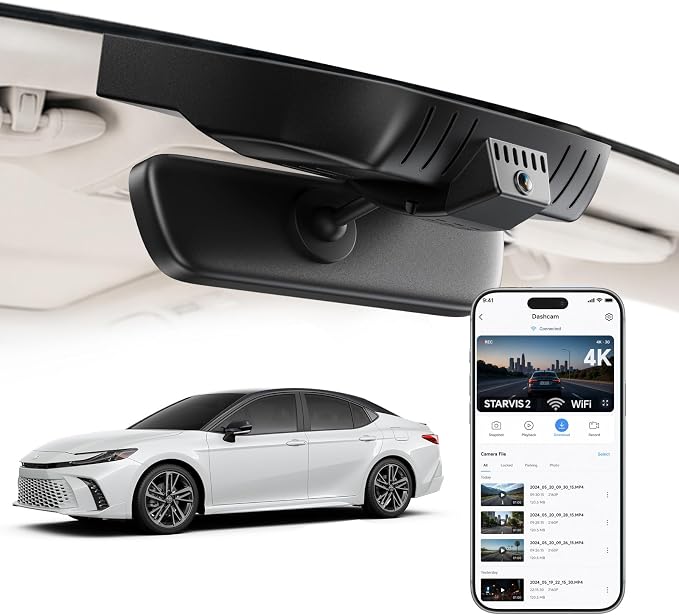 4K STARVIS 2 Dash Cam for Toyota Camry 2025-2026 LE SE XLE XSE Nightshade,OEM Factory Look Car Camera with WiFi App,Loop Recording,G-Sensor,Plug & Play,Parking Hardwire Kit, 64GB