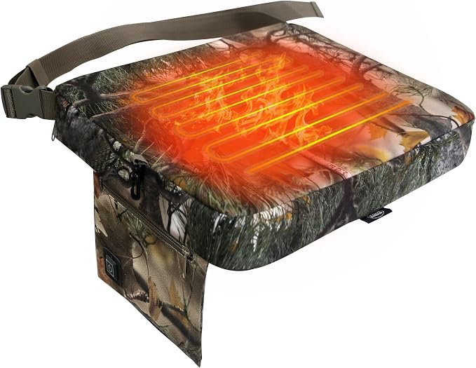 Heated Hunting Seat Cushion, Waterproof Seat Pads for Tree Stand & Ladder Stand, for Hunting, Ice Fishing, Hiking, Camping (Camo)