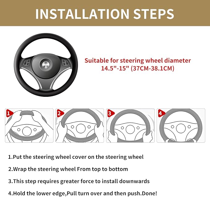 Car Steering Wheel Cover 15 inch, Microfiber PU Leather Elastic Steering Wheel Protector, Anti-Slip Breathable Car Interior Accessories for Most Cars (Beige)
