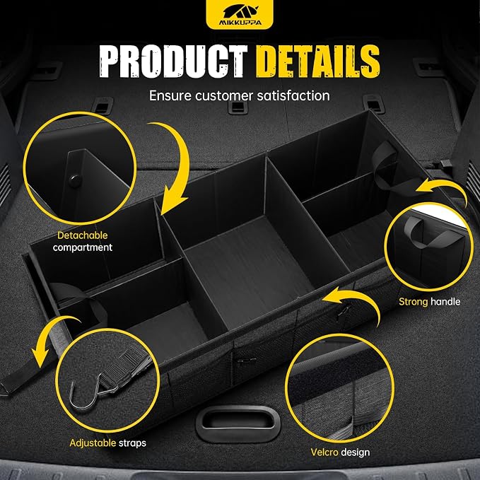 Car Trunk Organizer - 95L Collapsible Trunk Organizer with Lid, Sturdy Car Storage for SUV Auto Truck Van with Adjustable Straps and Non Slip Bottom (Gray, XX-Large)