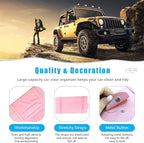 Car Sun Visor Organizer, Leather Personal Belonging Storage Pouch with Zipper, Car Visor Storage Pouch Sunglasses Holder, Auto Interior Accessories Pocket Organizers (Pink)