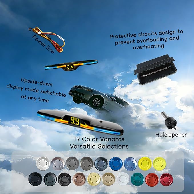New Features Forward and Reverse Parking sensors, Option to Measure Distance in inches, bidirectional Display Option, and Customizable Digital Direction 18 Color Probes to Choose from(Brown)