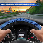 Elastic Stretch Steering Wheel Cover, 15" Breathable Microfiber Ice Silk Steering Wheel Protector, Universal Anti-Slip Car Warm in Winter&Cool in Summer Accessories for Men Women (Blue)