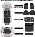 Floor Mats & Cargo Liner Set for Ford Bronco 4-Door 2021-2026, Full Covrage Floor Liners + Cargo Mat + Backrest Mats + Underfloor Storage Mat, Heavy Duty All Weather TPE Interior Protection