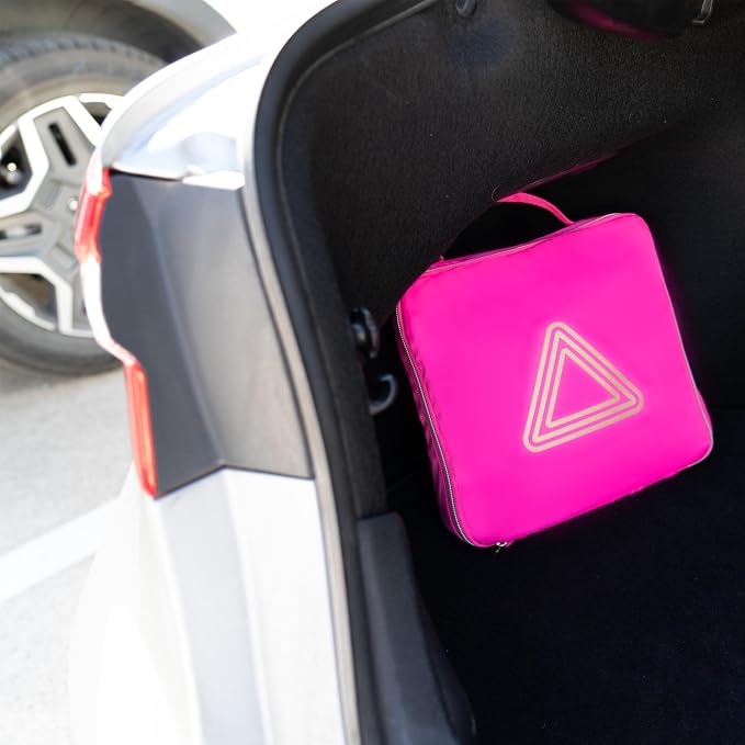 Supercharged Car Emergency Kit – 52-Piece Pink Roadside Safety Tools with Jumper Cables, Flashlight, Escape Tool & First Aid Essentials – Compact Travel Case for Women, New Drivers & Students