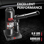 3 tons / 6000 lbs Lifting Automotive Welded Hydraulic Bottle Jack for Car SUV Pickup Truck, Auto Repair, with Manual Handle & Carrying Storage Case, Black
