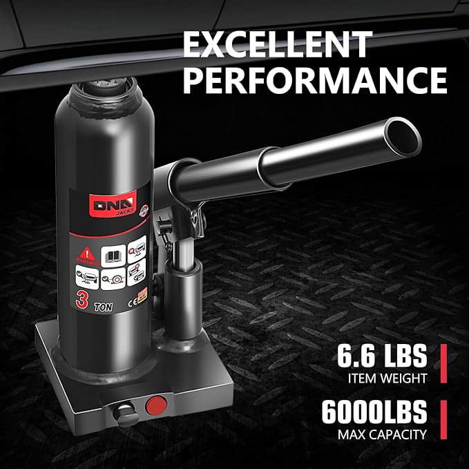 3 tons / 6000 lbs Lifting Automotive Welded Hydraulic Bottle Jack for Car SUV Pickup Truck, Auto Repair, with Manual Handle & Carrying Storage Case, Black