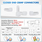 300PCS CE5 Closed End Crimp Terminal 12-10 Gauge Nylon Insulated Closed End Wire Cap Wire Connectors Crimp Cap Terminals Connectors for Automotive Car Truck Boats Marine Electrical Wiring