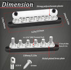 250A Bus Bar 12V Marine 6 x 5/16" (M8) Terminal Studs 12V-48V Power Distribution Block with Cover,with 6PCS Battery Lugs and 6PCS Heat Shrink Tubing Busbar for Boat Automotive Car