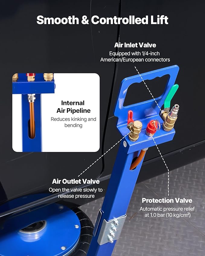 Air Jack, 6 Ton/13227 lbs Airbag Jack, Lift Up to 26.5 inch with Heightened Column, Adjustable Handle & Thick Rubber Pad, 2-5 s Fast Lifting Pneumatic for Car, SUV, Pickup Truck Repair, Garage