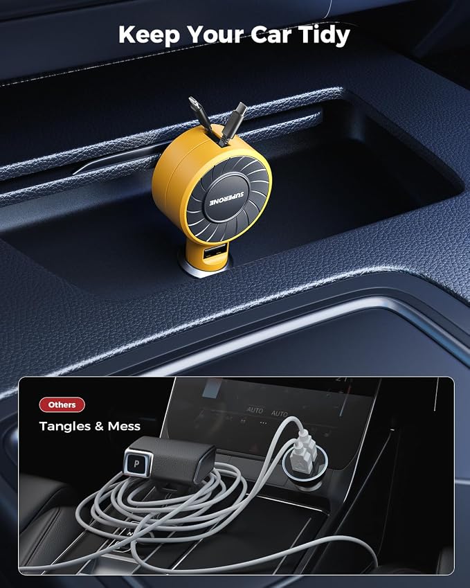 3-in-1 Car Charger with Retractable Cords, USB C Charger Car Adapter Compatible with iPhone 17/16/15/14/13/12 Pro Max Samsung Android Phones