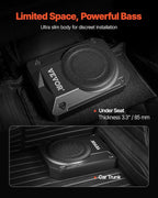 10" 400W Underseat Car Subwoofer, Slim Powered Car Subwoofers Under The Seat, Low Profile Audio Sub Built-in Amplifier, High/Low Level Input & Volume Controller for SUVs, Car, Truck, RV