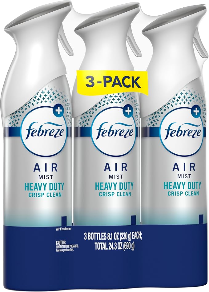 Air Mist, Air Freshener Spray, Odor Fighting Room Spray, Deodorizer for Home Bathroom Kitchen Office Apartment Dorm Room Classroom, Heavy Duty Crisp Clean Scent, 8.1oz (Pack of 3)