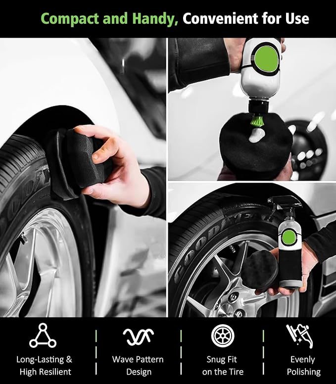 8PCS Ultimate Wheel and Tire Brush Kit | 2-Size 360° Bendable Rim Brushes, Boar Hair Detailing Brush, Tire Shine Applicators & Microfiber Towel | Complete Scratch-Free Cleaning & Shining Set