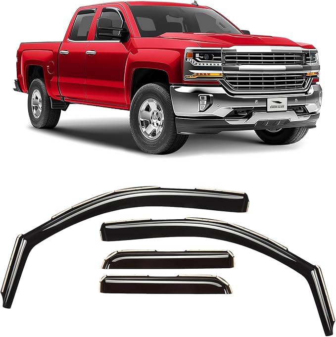 Voron Glass in-Channel Extra Durable Rain Guards for Chevrolet (Chevy) Silverado 2500, 2500HD/3500HD 2015-2019 Double Cab, Window Deflectors, Vent Window Visors, 4 Pieces - 200278
