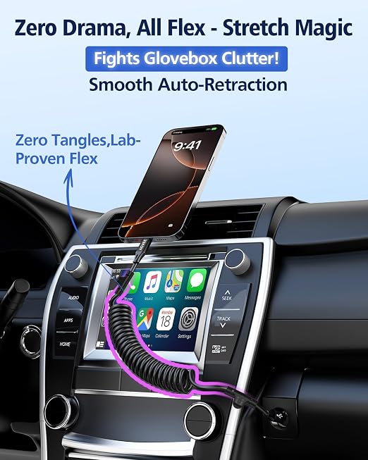 3ft Coiled USB-C to USB-C Cable [USB-IF Certified] Carplay | 60W PD Fast Charger Data Transfer Cord in Car for iPhone 17/16/15, Android Auto, Galaxy S26 S25 S24 S23 S22 S21 S10 S9, Pixel