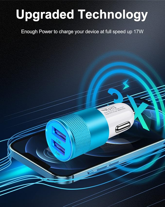 Cigarette Lighter Adapter, USB Car Charger Fast Charging Dual-Port Cargador | Car Phone Charger for iPhone 17e 17 16 15 14 13 12 SE 11Pro Max X XR XS Max Plus, Samsung Galaxy S25 S24 S23 S22 S21 S26 A17