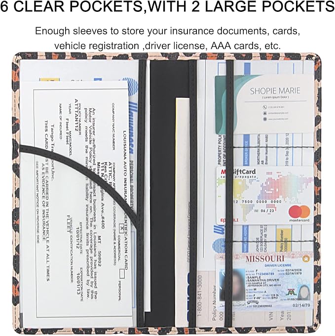 Premium Car Registration & Insurance Card Holder with Magnetic Shut, Vehicle Glove Box Car Organizer - For Documents, Cards, License (Leopard A)