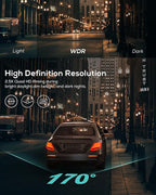 2.5K Dash Cam, 1440P QHD Car Camera with 3" IPS Display, Night Vision, WDR, 170°Wide Angle, Loop Recording, G-Sensor Emergency Recording, 24H Parking Mode, Type C(No SD Card)
