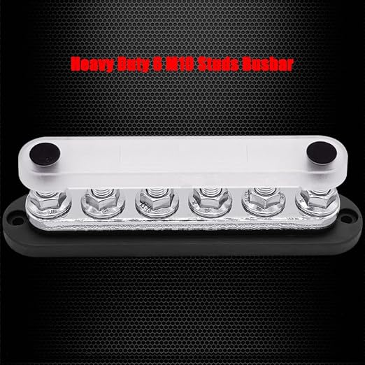 6 x M10 (3/8") Studs Power Distribution Block Bus Bar 12V, 7" HD 300A Marine BusBar Battery Distribution Block W/Cover for Car Boat Solar (Black)
