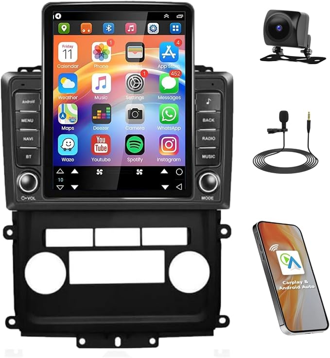 9.7’’ Vertical Screen Car Radio for Nissan Frontier/Xterra 2009-2014 with Wireless Carplay Android Auto, Car Stereo for Frontier in-Dash GPS Navigation, Bluetooth, WiFi, SWC, FM, Mic, Backup Camera