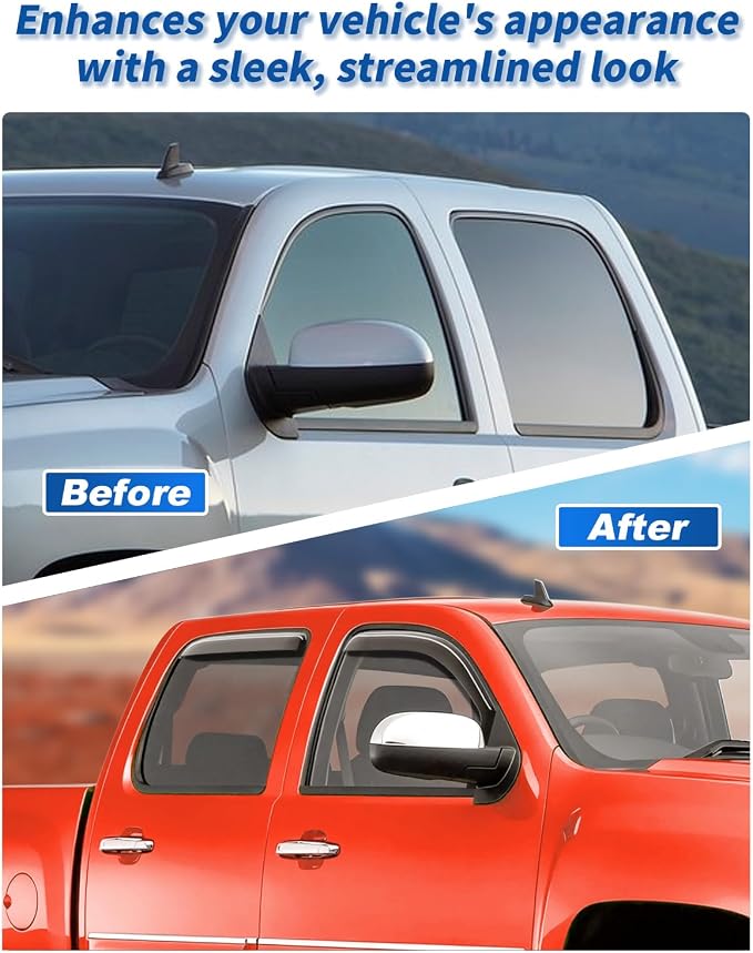 in-Channel Window Rain Guards Fit for Chevrolet(Chevy) Silverado & GMC Sierra 2007-2013 Crew Cab Extra Durable Side Window Deflectors Truck Window Vent Visors Vent Shades Car Accessories