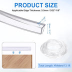 Clear Edge Trim, 13.1Ft Silicone U Channel Edge Protector, Edges Guards Fits 3/32"-1/8" for Car Doors Sheet Metal Parts (9/32" W x 5/16" H)