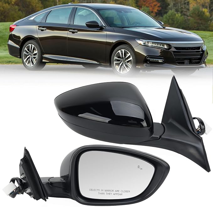 Right Passenger Side Mirror Compatible with 2018-2022 Honda Accord LX Sport Power Glass | Heated | with Blind Spot | Manual Folding Repalces HO1321329 (7Pins-Black)