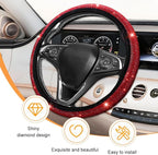 11PCS/Set Bling Car Accessories Set for Women, Rhinestone Vehicle Steering Wheel Cover Seat Belt Cushion Gear Shift Protector Cup Holder Coaster, Universal Automotive Accessories (Red)
