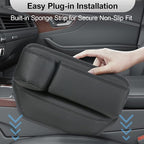 Car Seat Gap Filler with Cup Holder (2-Pack) for Driver & Passenger Side, PU Leather Seat Gap Plug Organizer for Phones Keys Cards, Universal Fit for Cars SUVs Trucks, Black