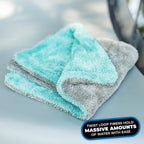 The Liquid8r, Absorbent 70/30 Blend Microfiber Drying Towel for Cars, Trucks, and SUVs, Safe for Detailing, Scratch-Free, Twist Loop, 1100 GSM, 16x16 Inches, Aqua Blue/Grey, 2-Pack