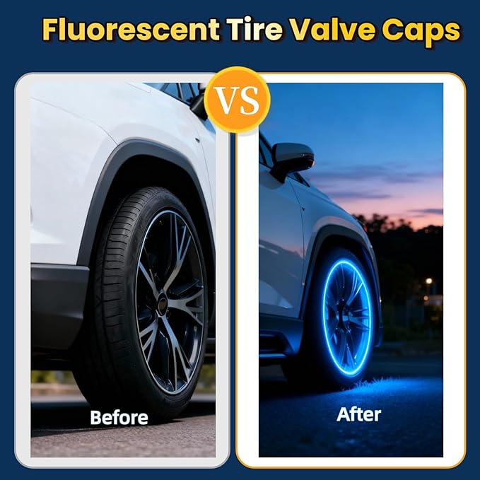 20 Pcs Glow in The Dark Tire Valve Caps Fluorescent Tire Valve Stem Caps, Cool Car Present for Universal Decoration Accessories for Car SUV Bicycle Motorcycles Trucks (Blue)