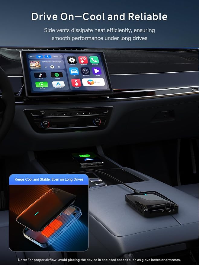 Wireless CarPlay & Android Auto Adapter Support YouTube/Netflix | Enjoy Video & Music Apps, Dual WiFi, Navigation & Gemini 3.0, Plug & Play for Factory Wired CarPlay&Android Auto