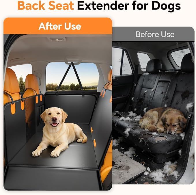 Dog Car Seat Cover Hard Bottom, 400LBS Back Seat Extender for Dogs, Waterproof PU Leather Dog Hammock, Heavy Duty Dog Seat Protector for Car SUV Truck