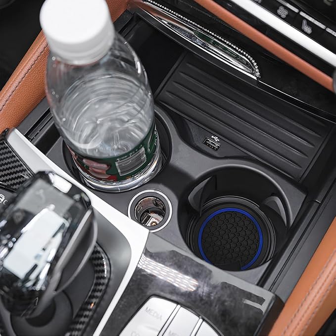 Mandark 2PCS Car Cup Holder Coasters, 2.75 Inch Non-Slip Insert Water Bottle Holder Pads, Dustproof Automotive Interior Accessories Mat, Universal for Vehicles, Trucks, RVs and More(Black/Blue)