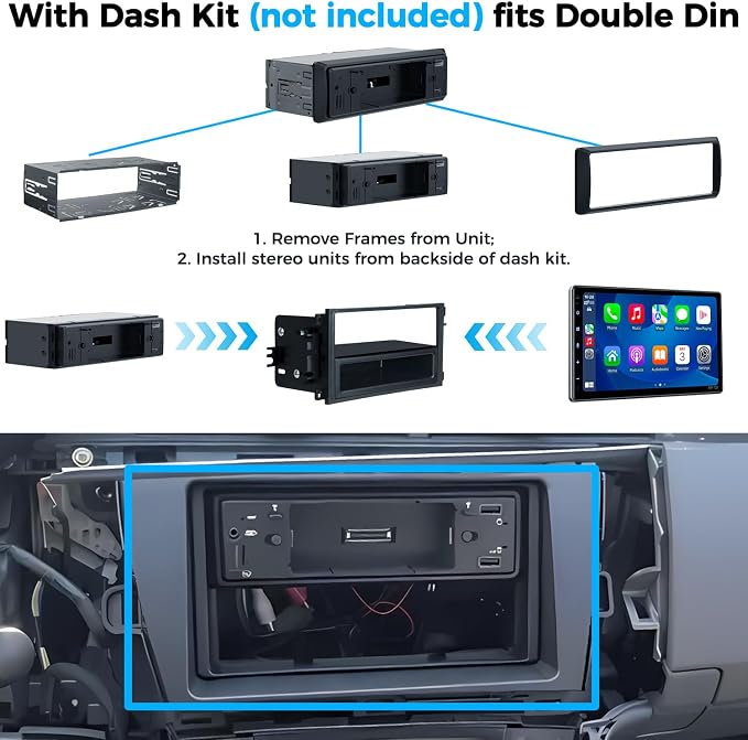 10.1" Wireless Single Din Car Radio Stereo with Apple Carplay Android Auto Touch Screen, Car Play Audio Receivers Headunit, Bluetooth 5.3, Backup Camera, 240W, 2 Subwoofers, Navigation, FM/AM, SWC