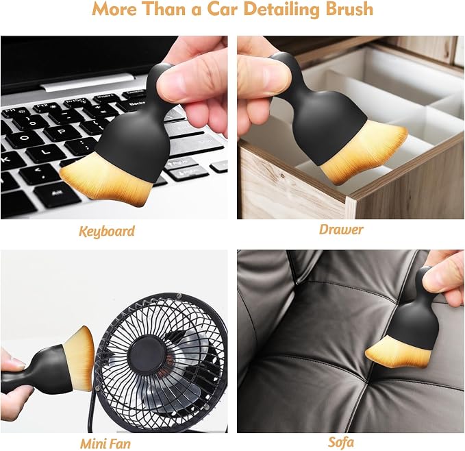Car Interior Cleaning Brush with Ultra Soft Bristles, Car Duster Interior, Auto Detailing Brushes Dusting Car Accessories for Dashboard, AC Vents, Leather, Scratch-Free (2Pcs_Yellow)