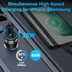 for iPhone 17e/17/16/15 Car Charger,48W PD+QC USB C Fast Car Charger Cigarette Lighter Adapter with 30W Built-in Coiled Type C Fast Charging Cable for iPhone 17e 17 Pro Max Air 16e 16 Pro Max 16 Plus