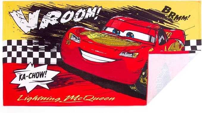 Store Official Cars Beach Towel with Lightning McQueen Screen Art on Topside - Measures 29" x 58" - Soft & Absorbent for Pool or Beach - Gift & Bath Towels for Kids Who Love Cars Films
