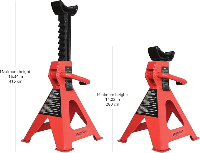 Steel Jack Auto Stands, 3 Ton (2.7 metric Ton) Capacity, Easy to Use, Adjustable Height, 6,000 lb, 1 Pair, Black and Red(For Sedans and Urban SUVs)