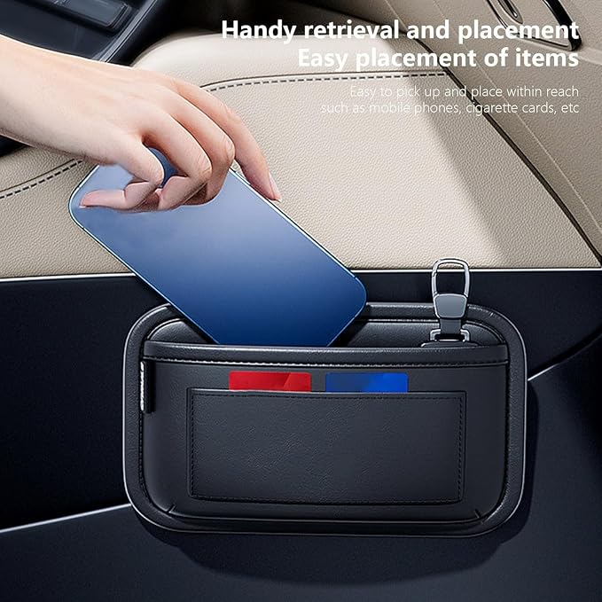 Car Storage Bag, Leather Small Debris Organizer,Hanging Cell Phone Mobile Paste Type Bag for Stowing Tidy, Universal Accessories（BlackA-1pcs）