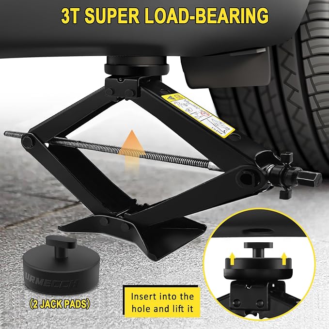 3-Ton Scissor Jack Kit for Chevrolet C5 C6 C7 C8 GS Z with Rubber Jack Pad, Car Spare Tire Repair Tools for Car Chevrolet, Tire Changing Tools Kit for Chevrolet with L-Wrenches（17/19/21/23mm）