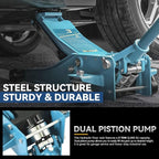 3 Ton Low Profile Floor Jack, Heavy Duty Steel Hydraulic Car Jack with Dual Pistons Quick Lift Pump, Hydraulic Racing Floor Jack, Lifting Range 3" to 20", Sky Blue