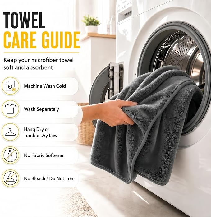 Car Drying Towel, Extra Large 48 x 24 Inch, 1400 GSM, Dual-Grey | Twisted Loop Microfiber Towel for Cars - Absorbent Car Dry Towel and Car Wash Towel for Streak-Free, Paint-Safe Car Detailing