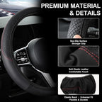 Car Steering Wheel Cover, 15 inch Carbon Fiber Microfiber Anti-Slip Breathable PU Leather Elastic Steering Wheel Protector, Car Interior Accessories for Most Cars (AD-Black)