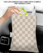 Car Trash Can, Durable Hanging Car Trash Garbage Bag, Cute Automotive Garbage Cans Organizer, Luxury Beige Checkerboard