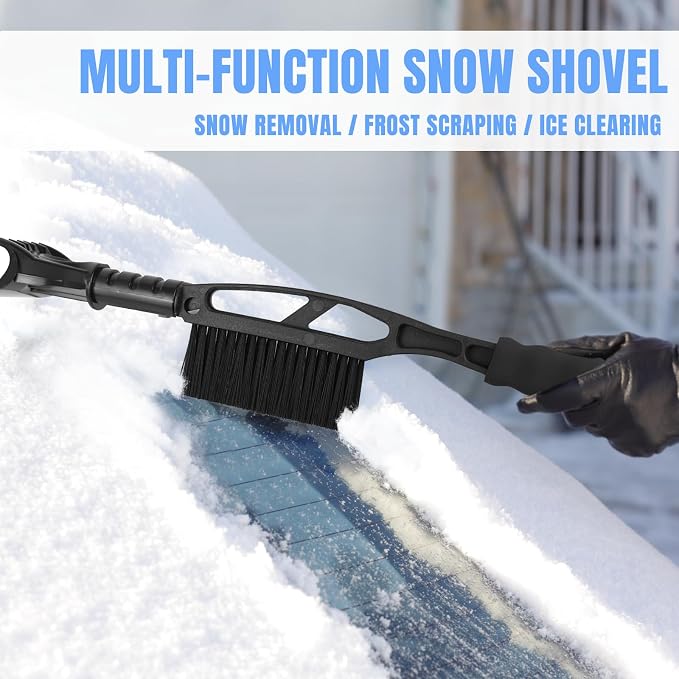 Snow Brush & Ice Scraper, 2 in 1 Detachable Ice Scrapers for Car Windshield Window, Heavy Duty Vehicle Snow Removal Tool with Grip Handle for Cars Trucks SUVs, Winter Car Accessories (Black)