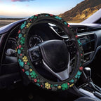 Puppy Paws Print Steering Wheel Protection Stretch-on Fabric Machine Washable Women Men Neoprene Automotive Steering Wheel Covers Sweat Absorption Comfort Grip for Driver Black Colorful