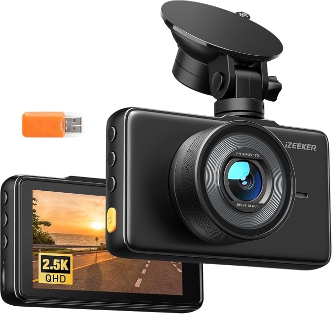 2.5K Dash Cam, 1440P QHD Car Camera with 3" IPS Display, Night Vision, WDR, 170°Wide Angle, Loop Recording, G-Sensor Emergency Recording, 24H Parking Mode, Type C(No SD Card)