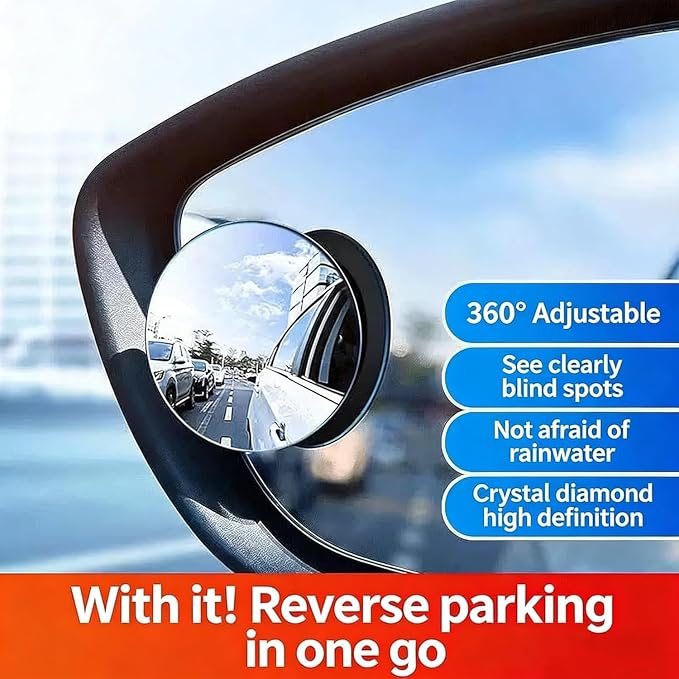 Blind Spot Mirror, Fan Shaped, 2 Pack | HD Glass Convex Rear View, 360 Degree Adjustable, Frameless, For Cars, Vans, SUVs and Trucks